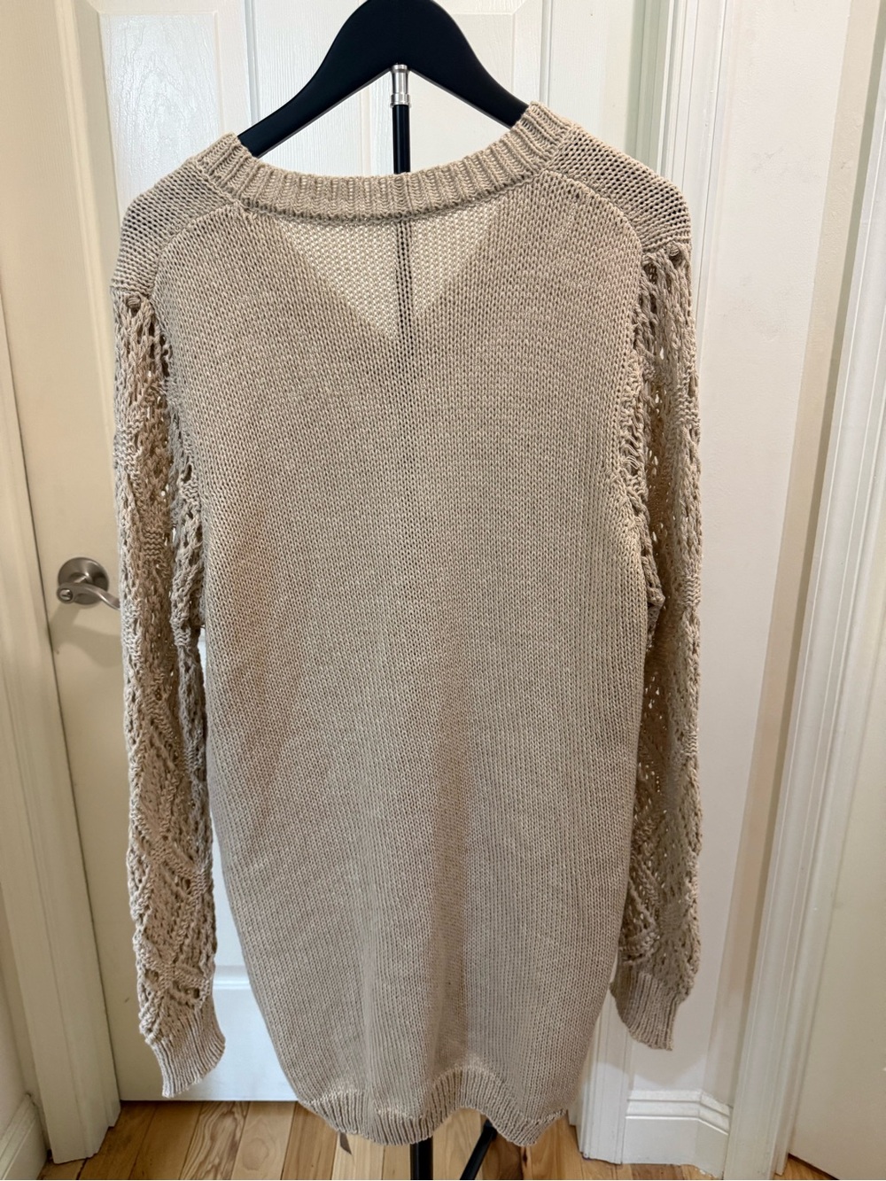Women's Cream Open-Knit Sleeve Midi Dress